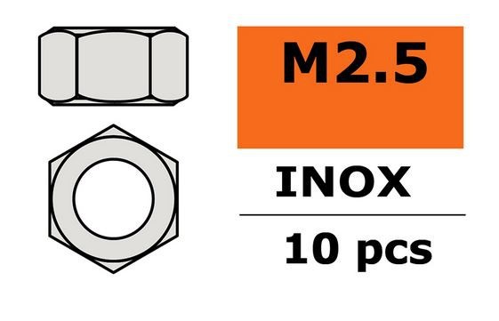 G-Force RC - Hexagon Nut - M2,5 - Inox (10)