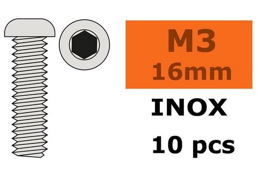 G-Force RC - Hex Button Head Screw - M3X16 - Inox (10)